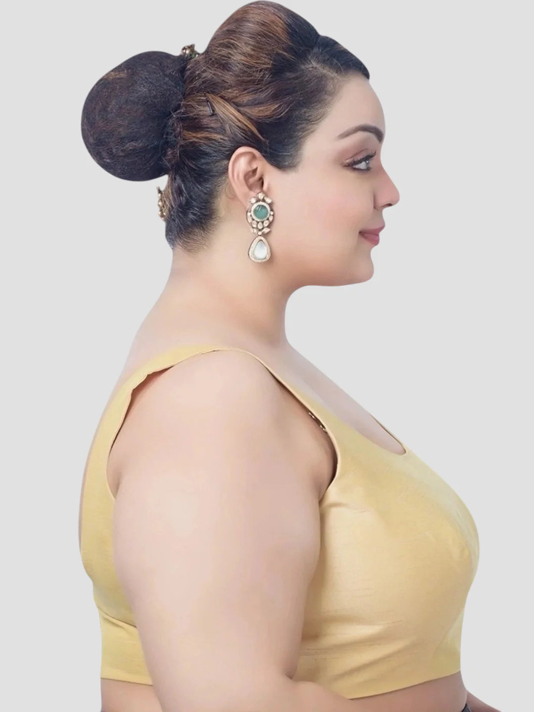 Golden Silk Round Neck Sleeveless Plus Size Readymade Blouse