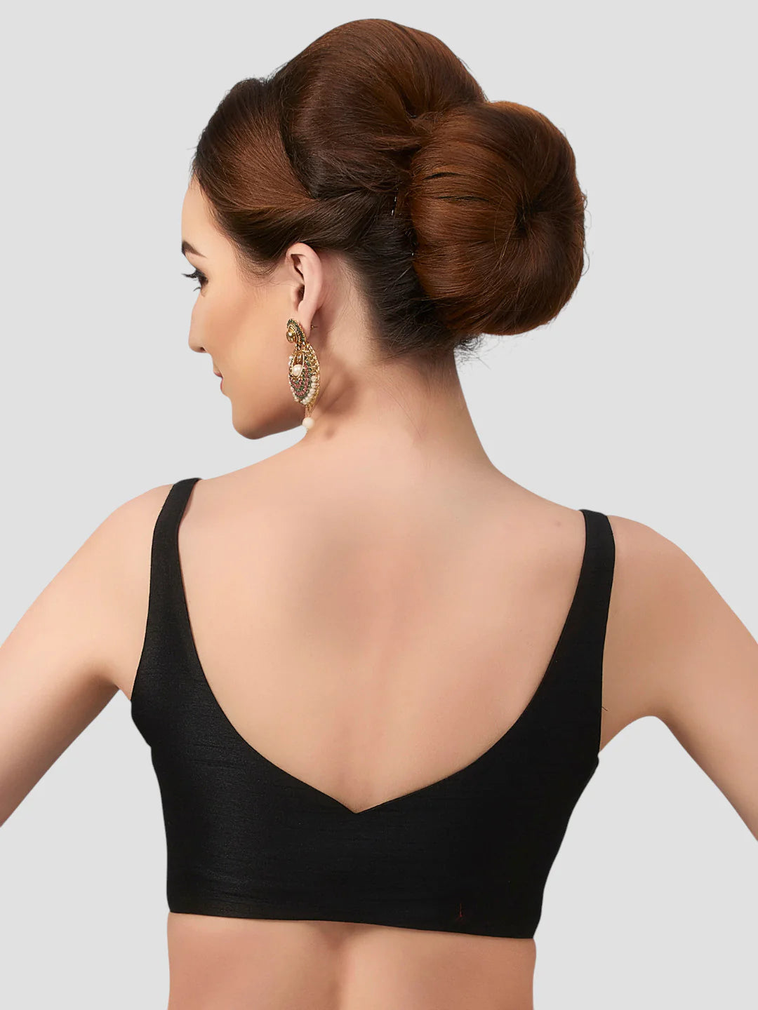 Black Silk V Neck Sleeveless Readymade Blouse