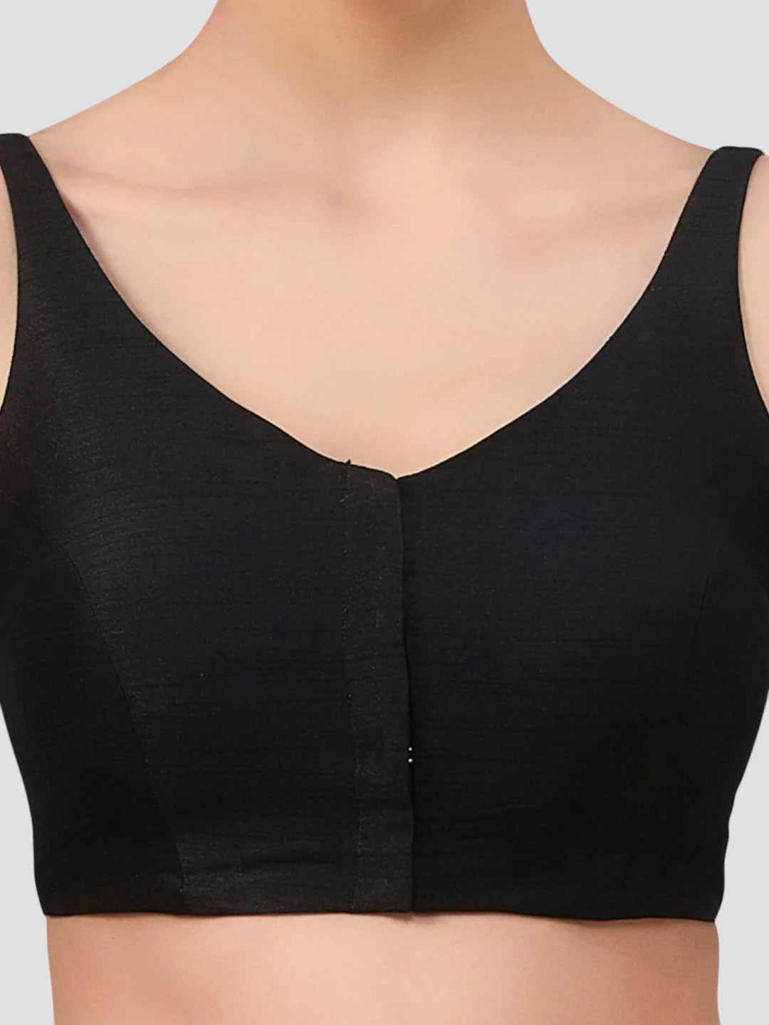 Black Silk V Neck Sleeveless Readymade Blouse