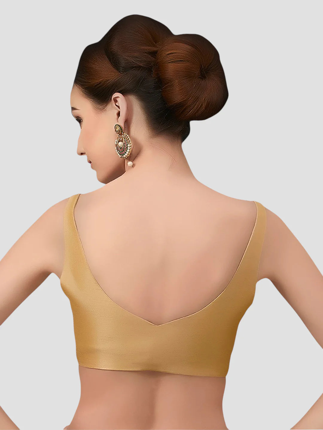 Golden Silk V Neck Sleeveless Readymade Blouse