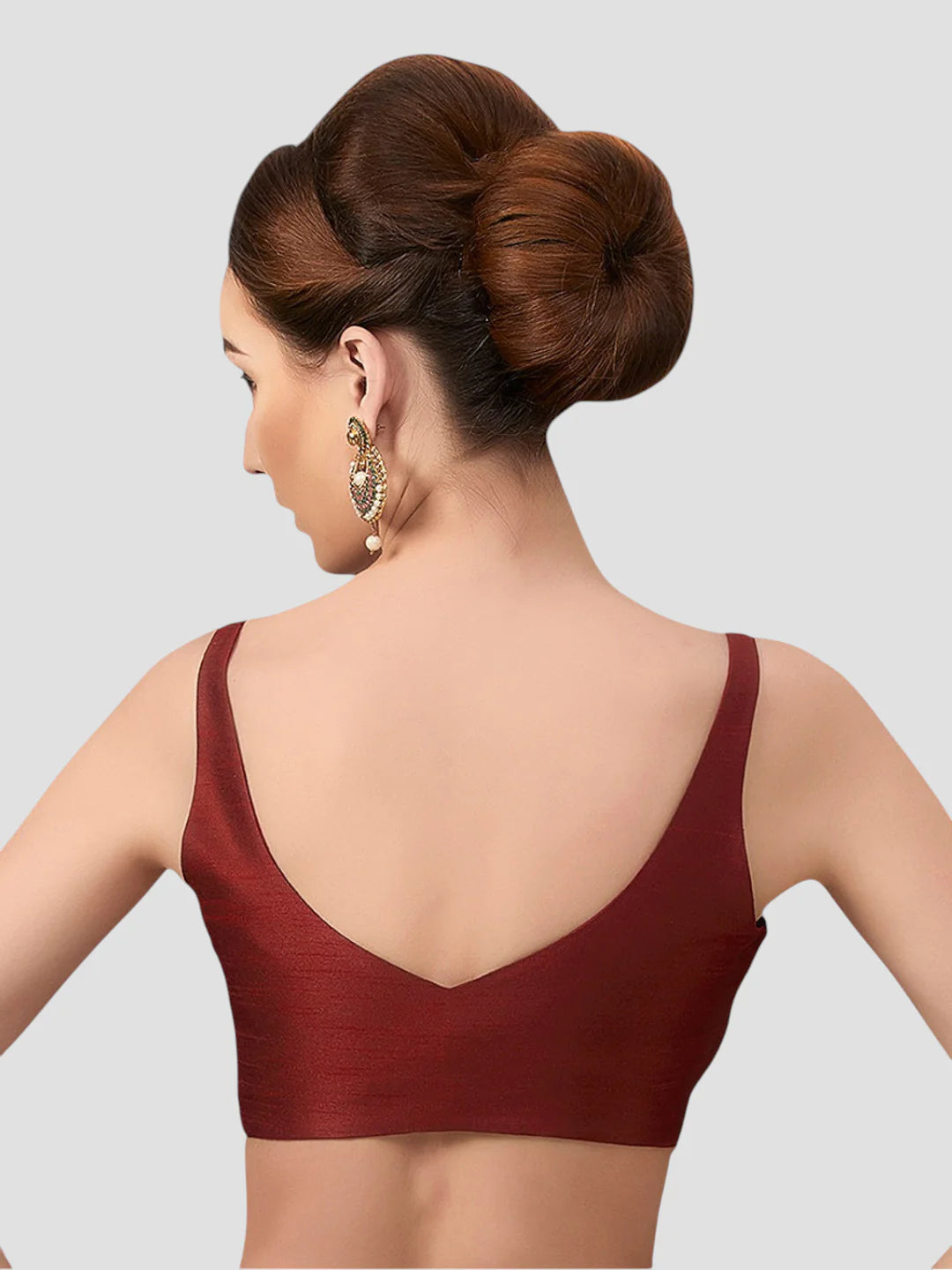 Maroon Silk V Neck Sleeveless Readymade Blouse