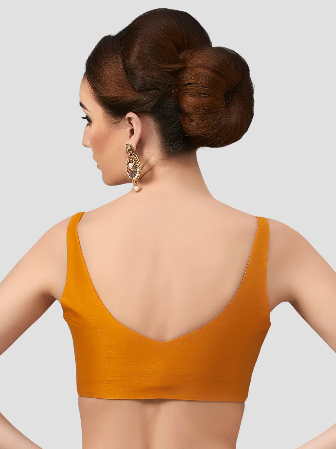 Mustard Silk V Neck Sleeveless Readymade Blouse