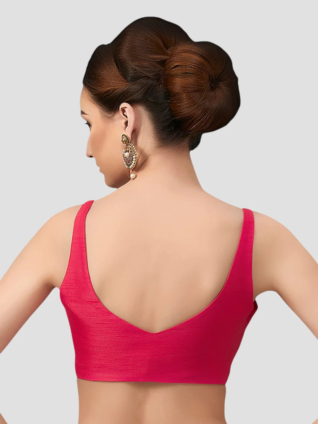 Rani Pink Silk V Neck Sleeveless Readymade Blouse