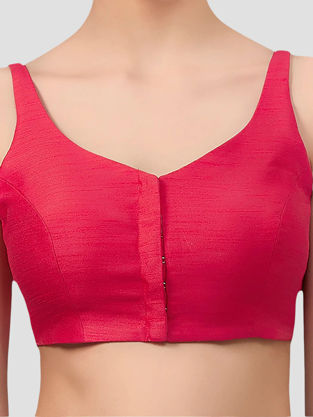 Rani Pink Silk V Neck Sleeveless Readymade Blouse