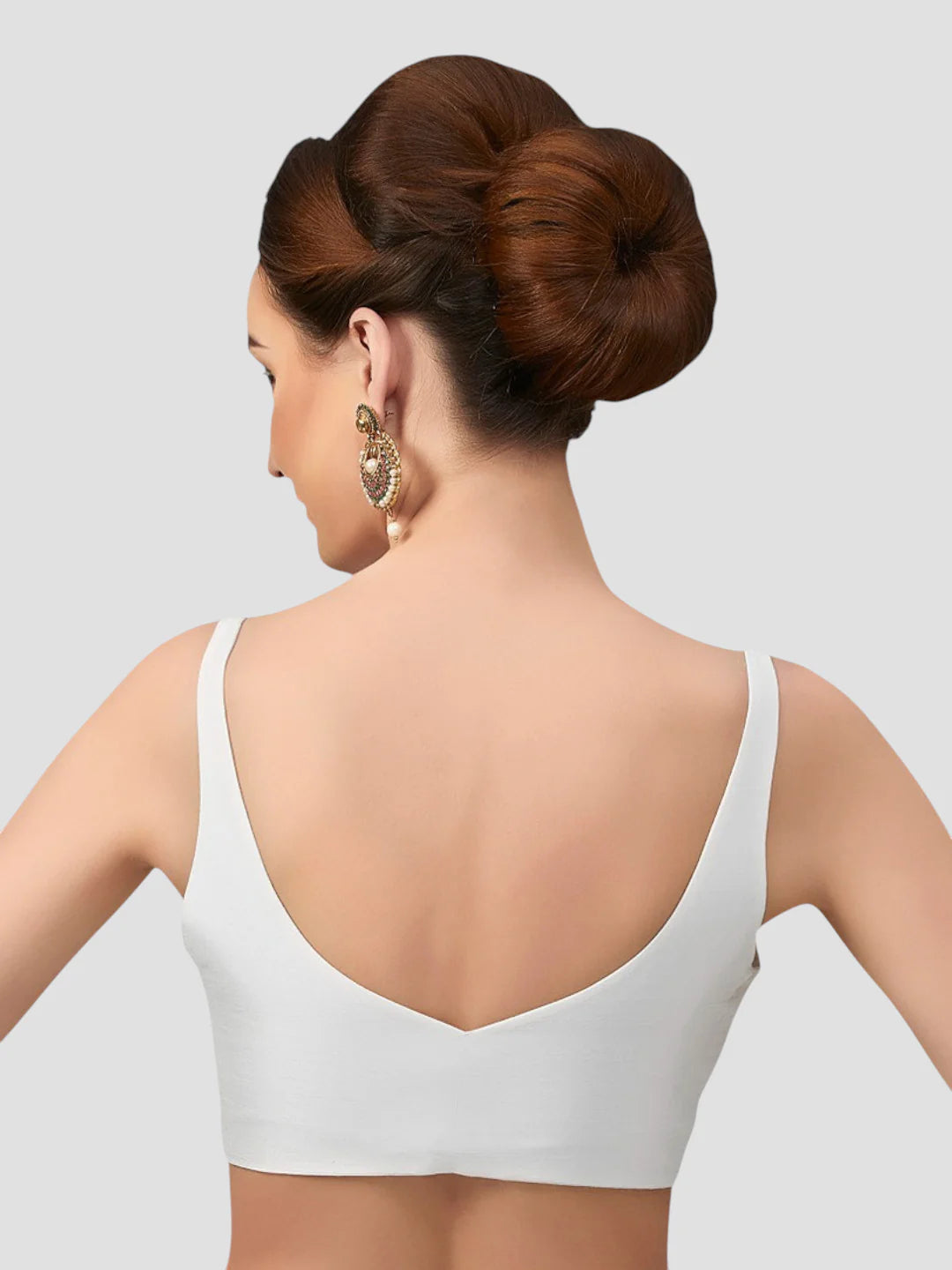 White Silk V Neck Sleeveless Readymade Blouse