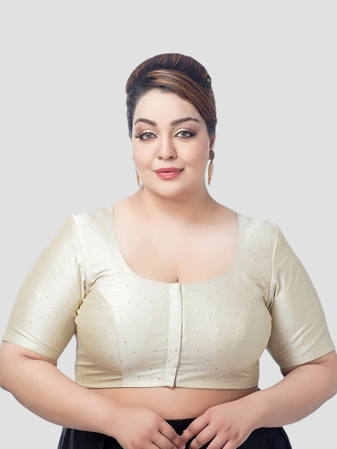 Cream Silk U Neck Half Sleeves Readymade Blouse