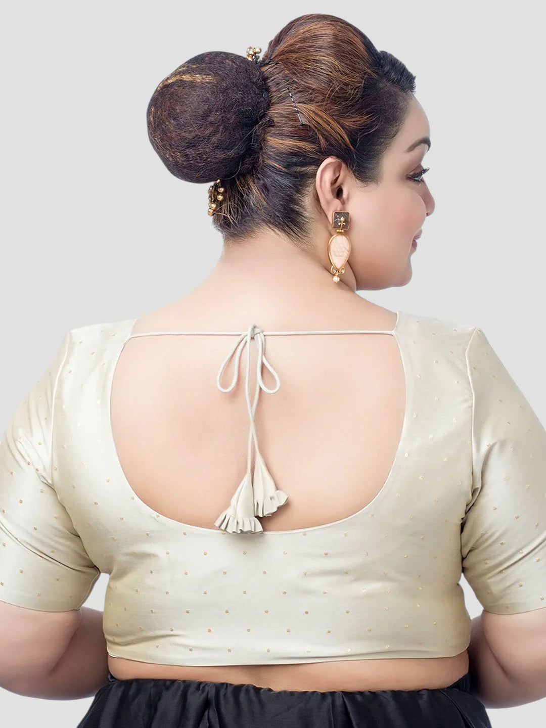 Cream Silk U Neck Half Sleeves Readymade Blouse