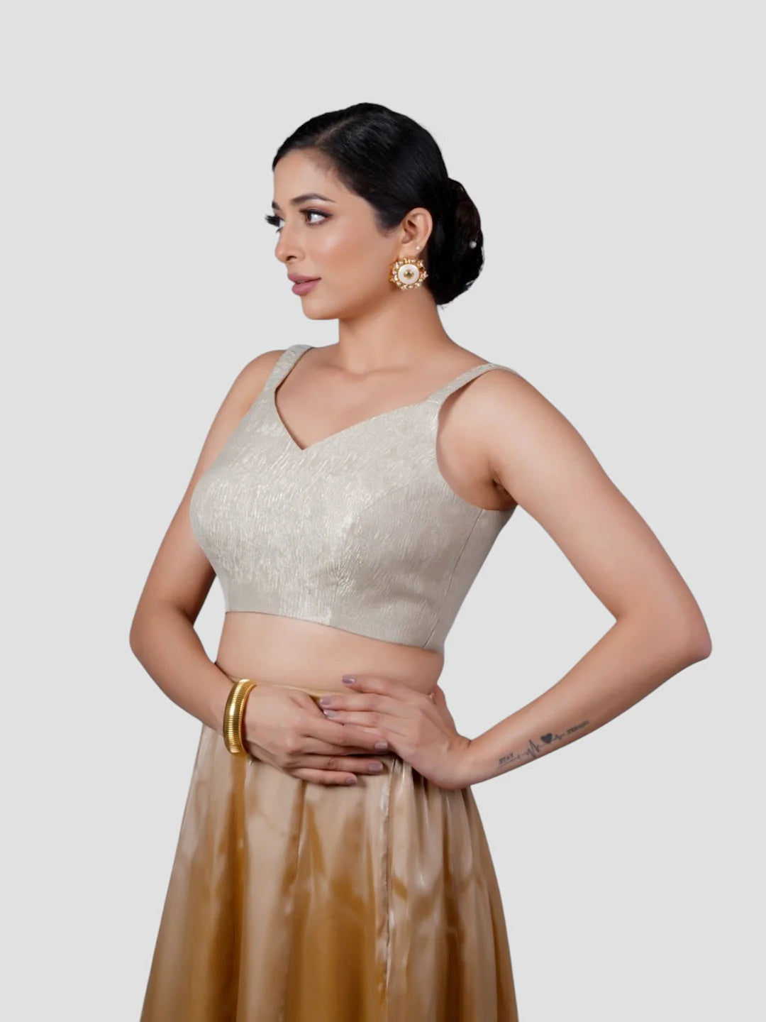 Gold Crush Tissue Sleeveless Readymade Blouse