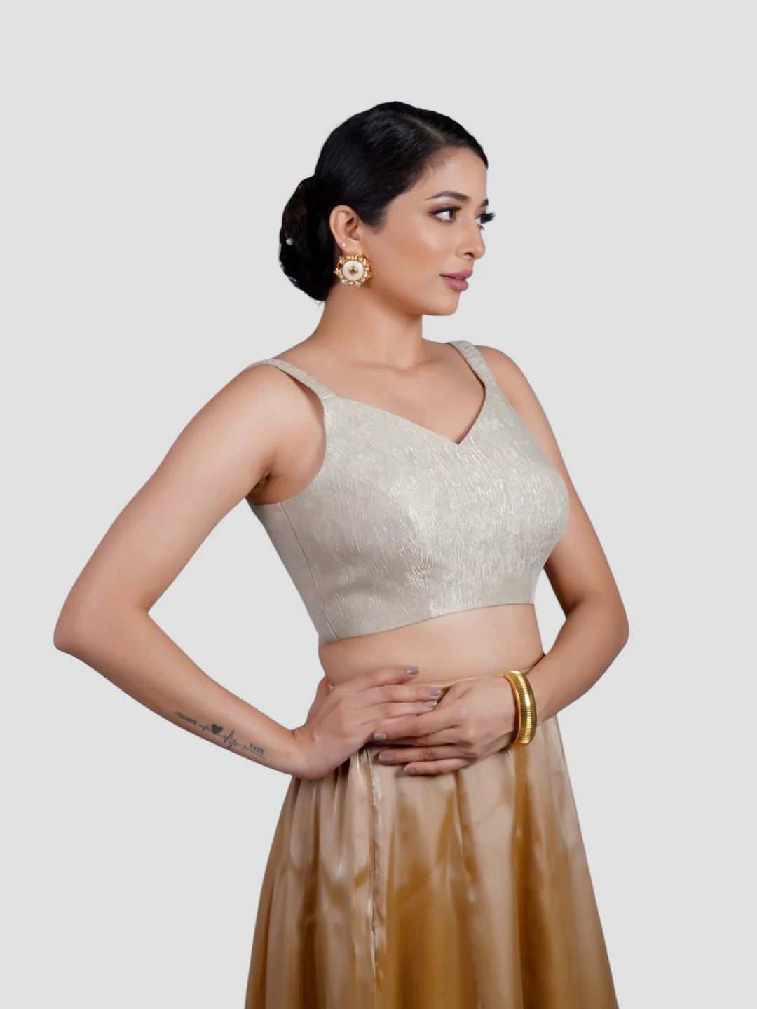 Gold Crush Tissue Sleeveless Readymade Blouse