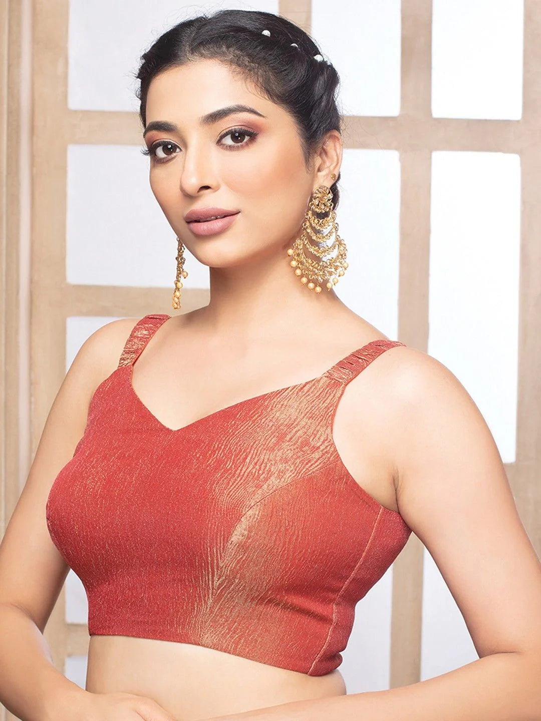 Orange Crush Tissue Sleeveless Readymade Saree Blouse