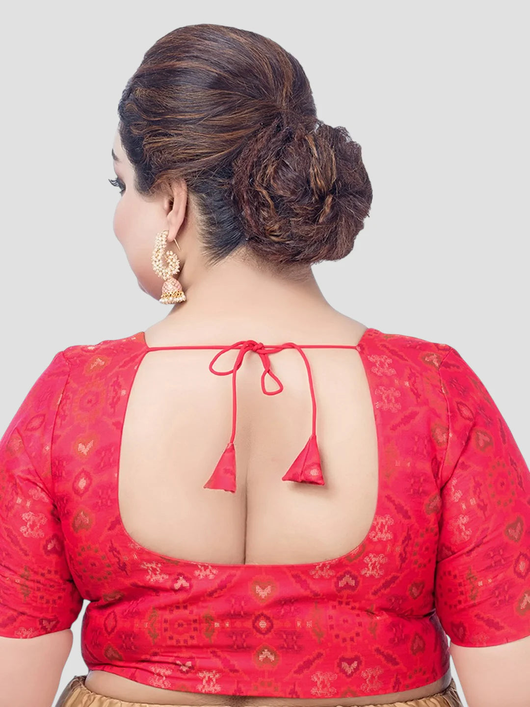 Red Georgette Round Neck Half Sleeves Readymade Blouse