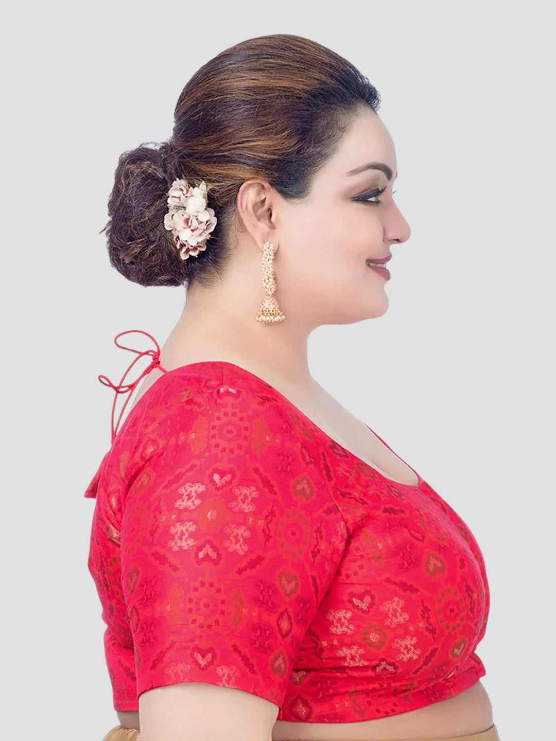 Red Georgette Round Neck Half Sleeves Readymade Blouse