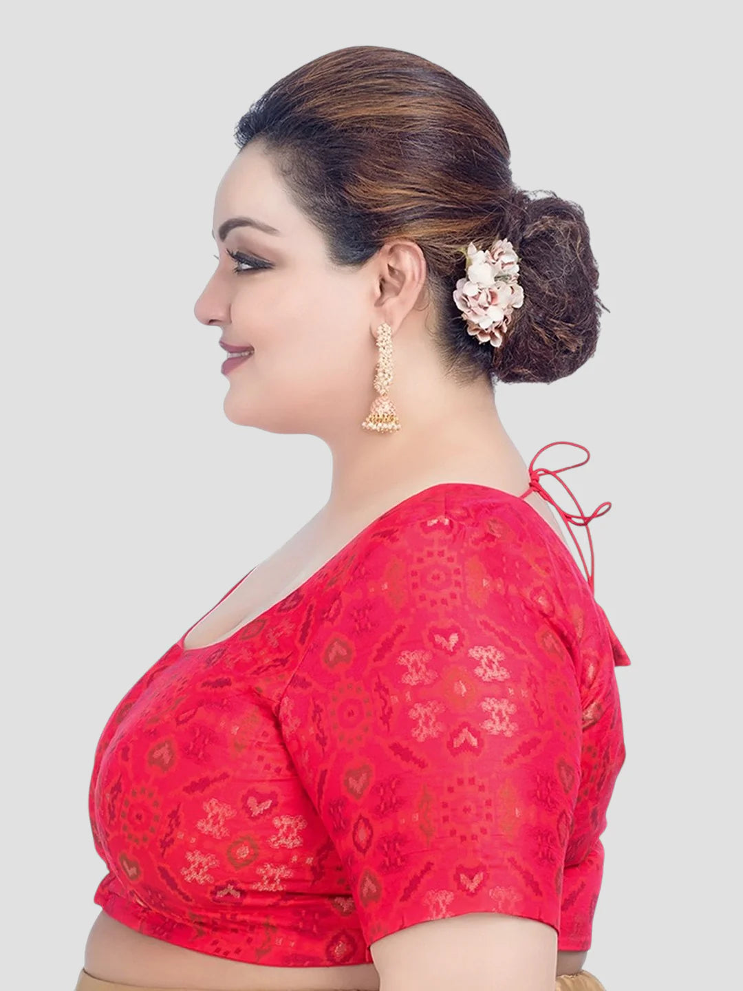 Red Georgette Round Neck Half Sleeves Readymade Blouse