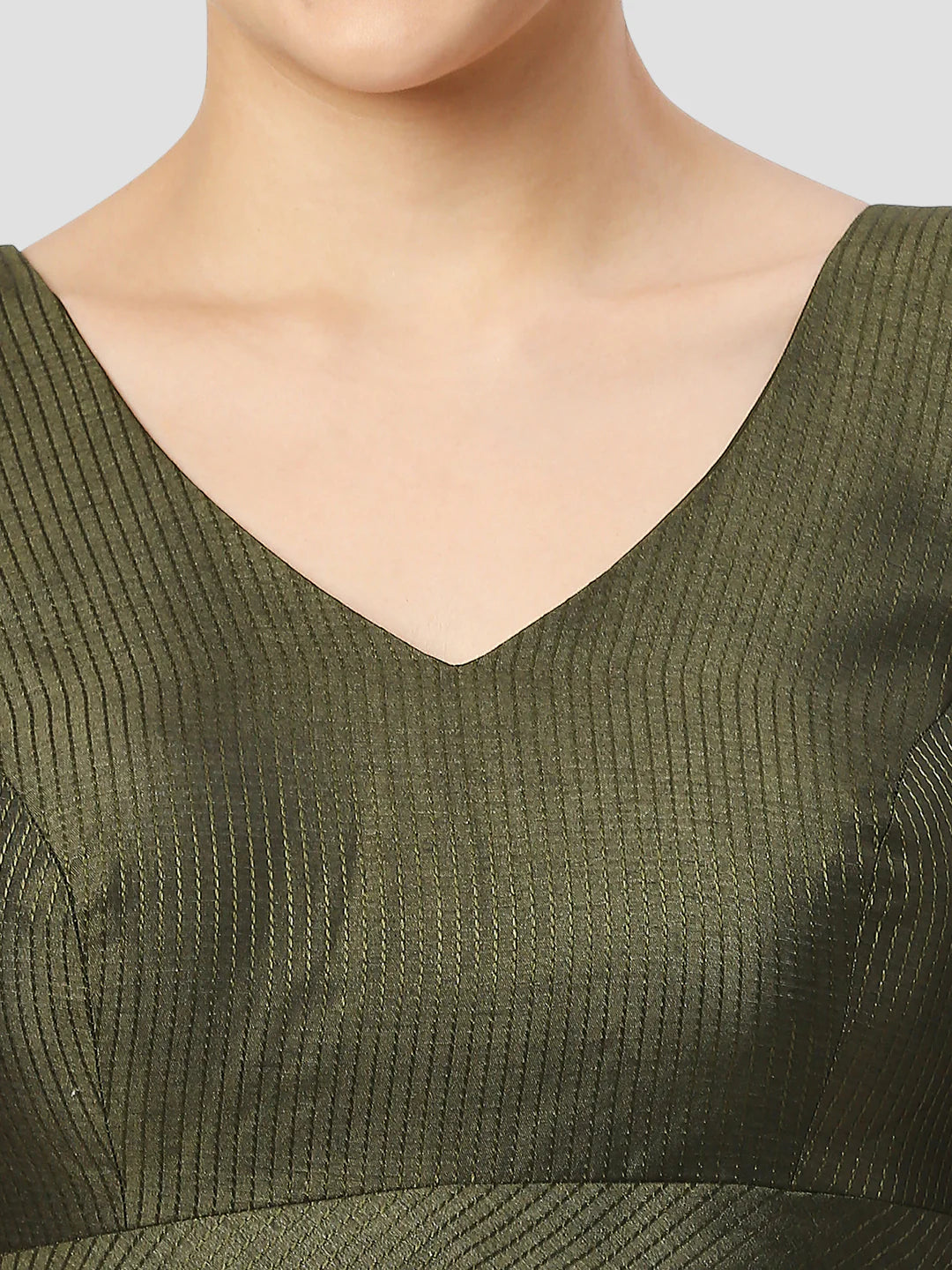 Mehndi Green Silk V Neck Sleeveless Readymade Blouse