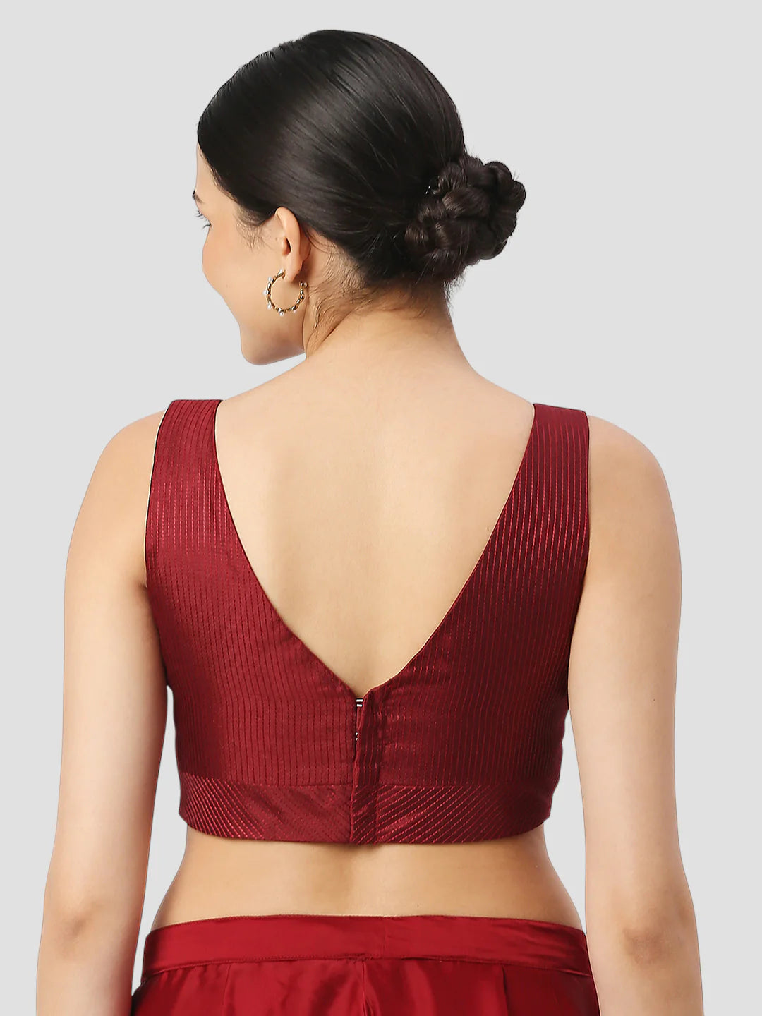 Maroon Silk V Neck Sleeveless Readymade Blouse