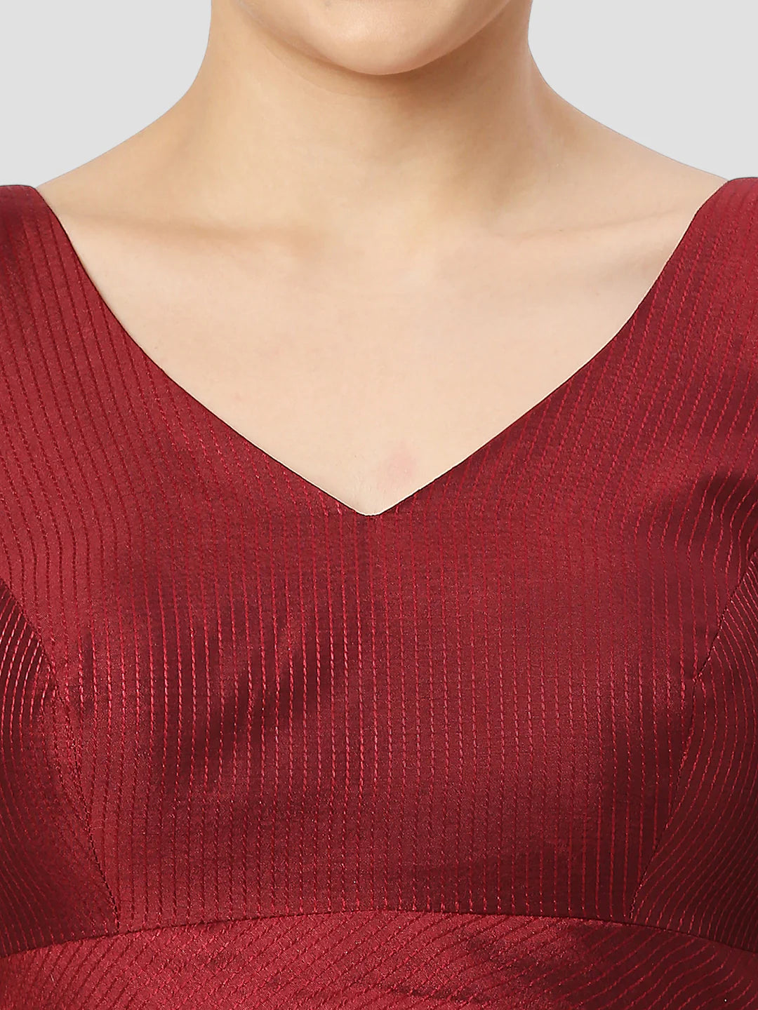 Maroon Silk V Neck Sleeveless Readymade Blouse