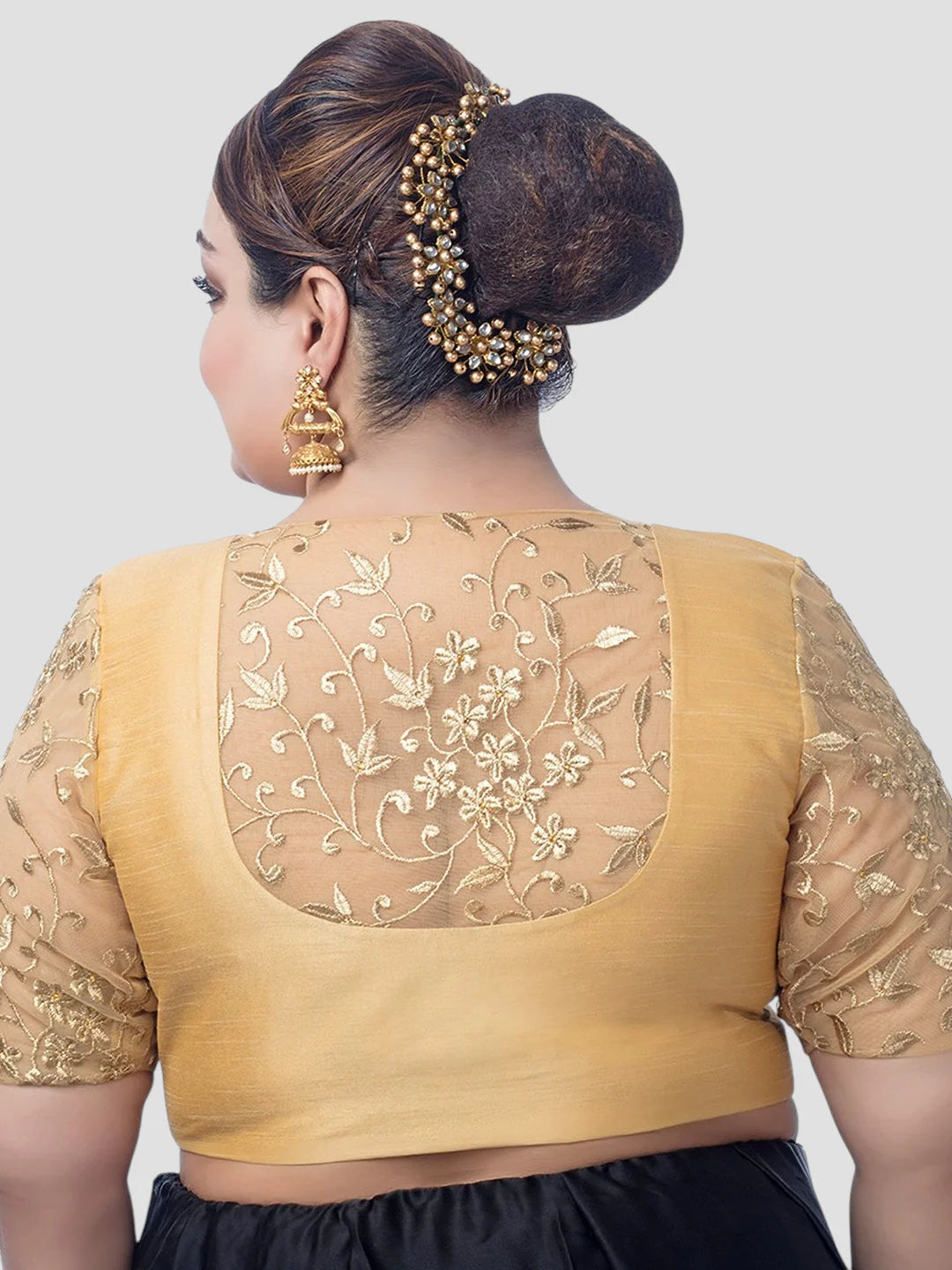 Gold Silk U Neck Half Sleeves Plus Size Readymade Blouse