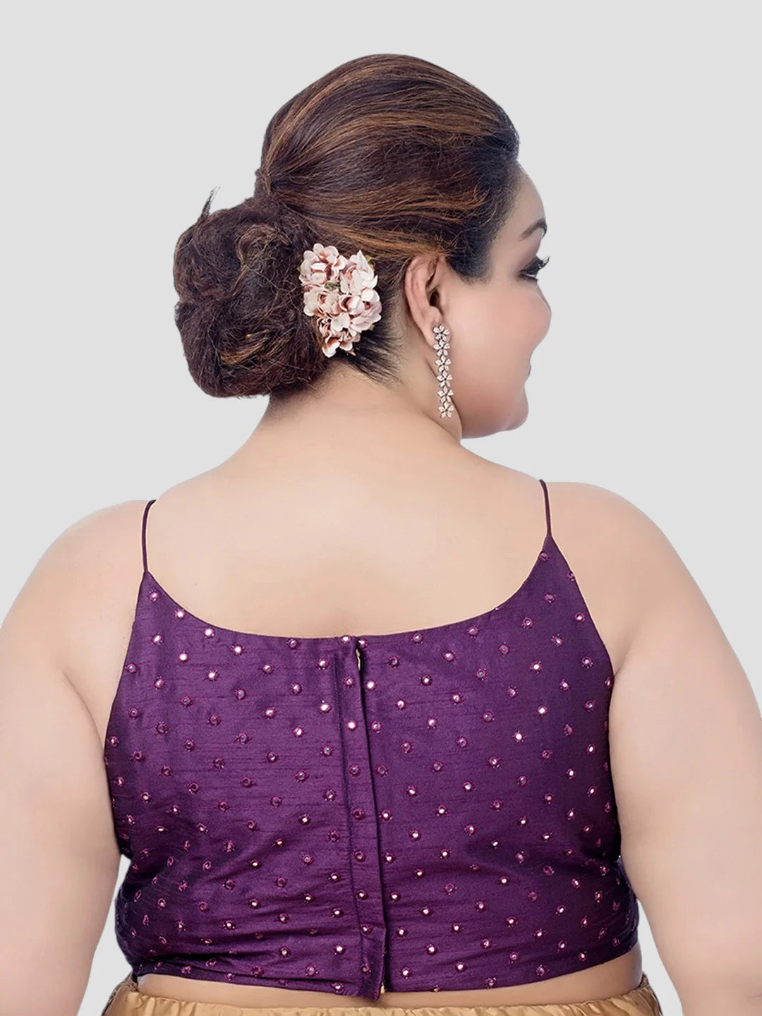 Violet Silk Round Neck Sleeveless Readymade Blouse