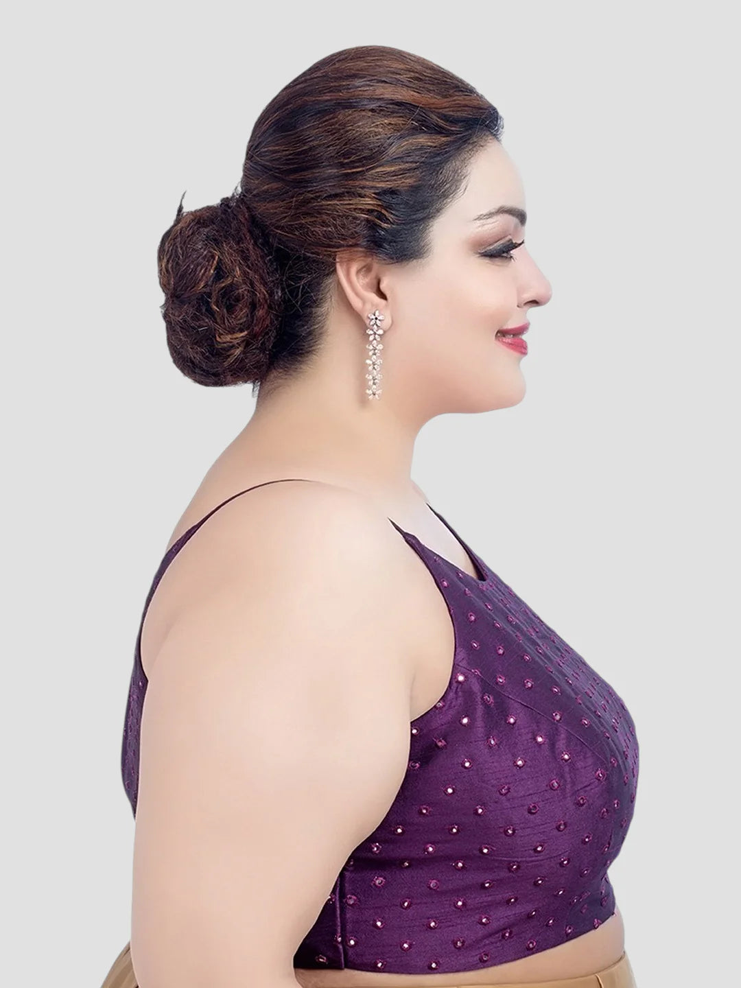 Violet Silk Round Neck Sleeveless Readymade Blouse