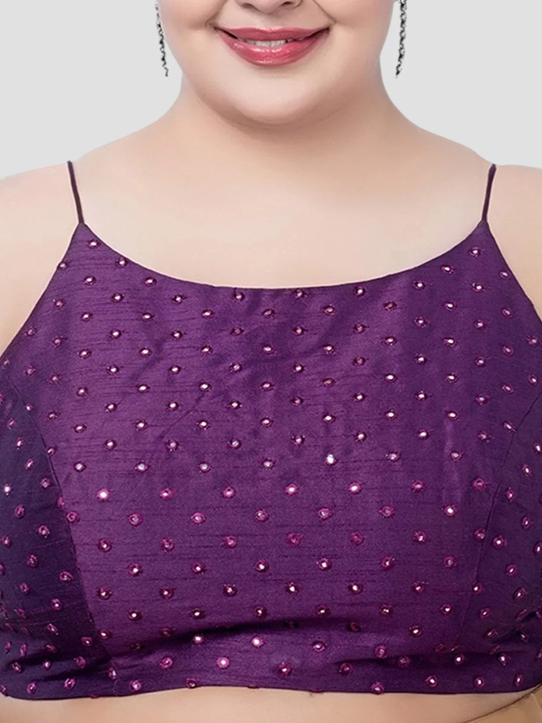 Violet Silk Round Neck Sleeveless Readymade Blouse