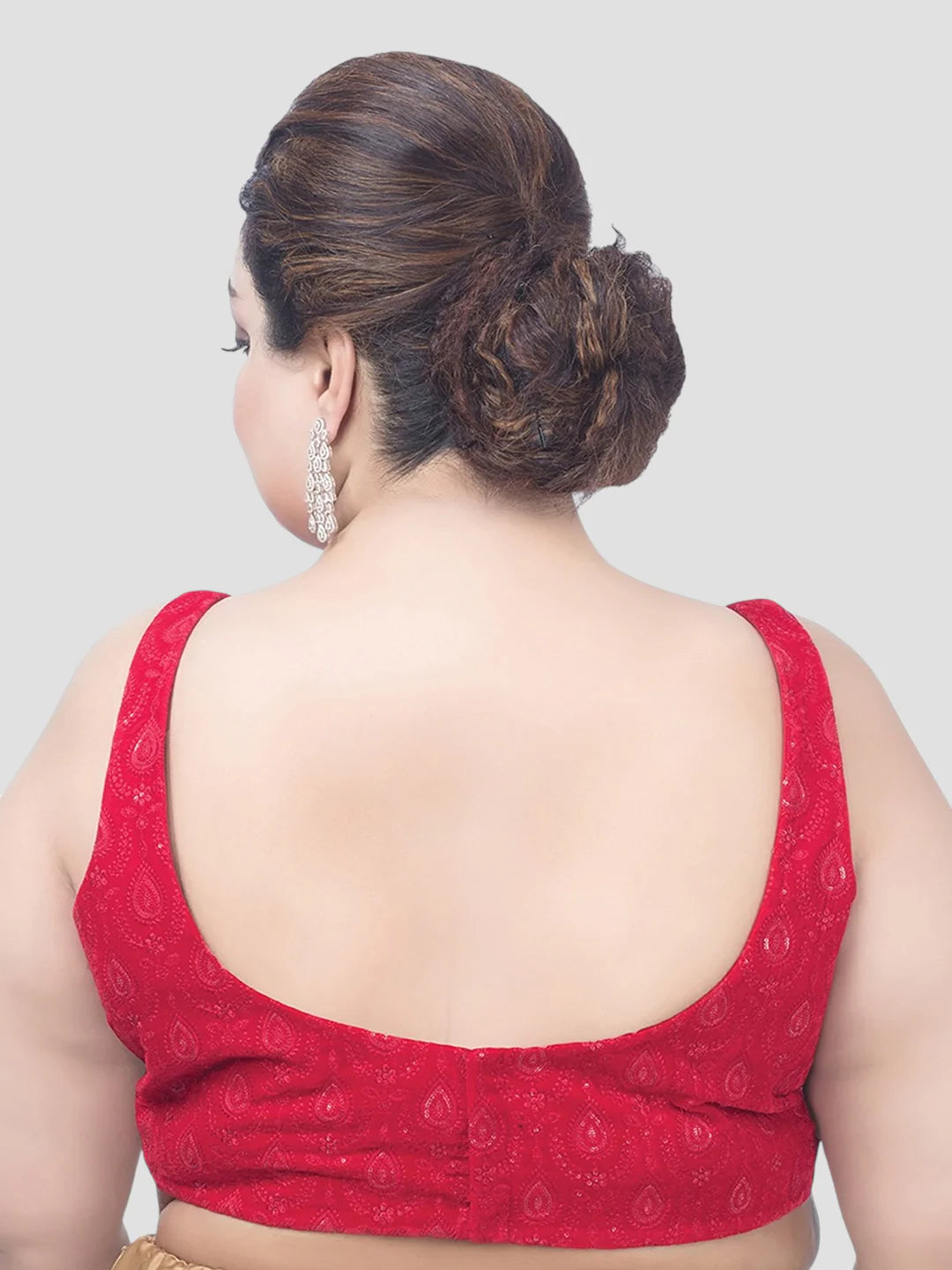 Red Sequin Work Velvet U Neck Sleeveless Readymade Blouse