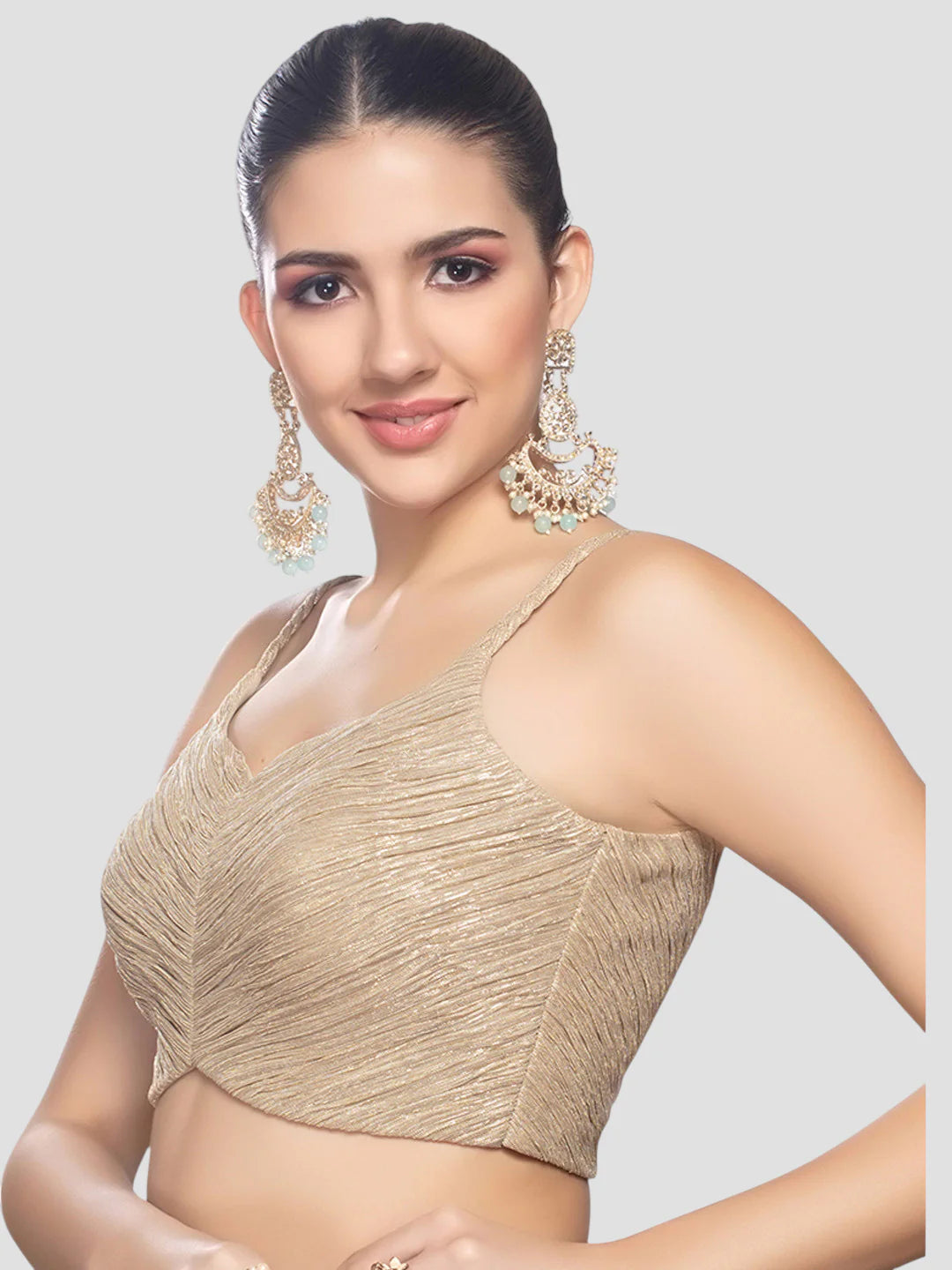 Golden Crush Tissue Deep Neck Sleeveless Readymade Blouse