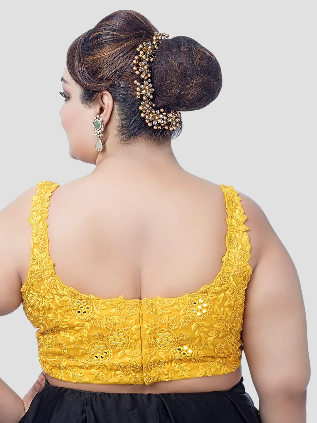 Yellow Net Round Neck Half Sleeves Readymade Blouse