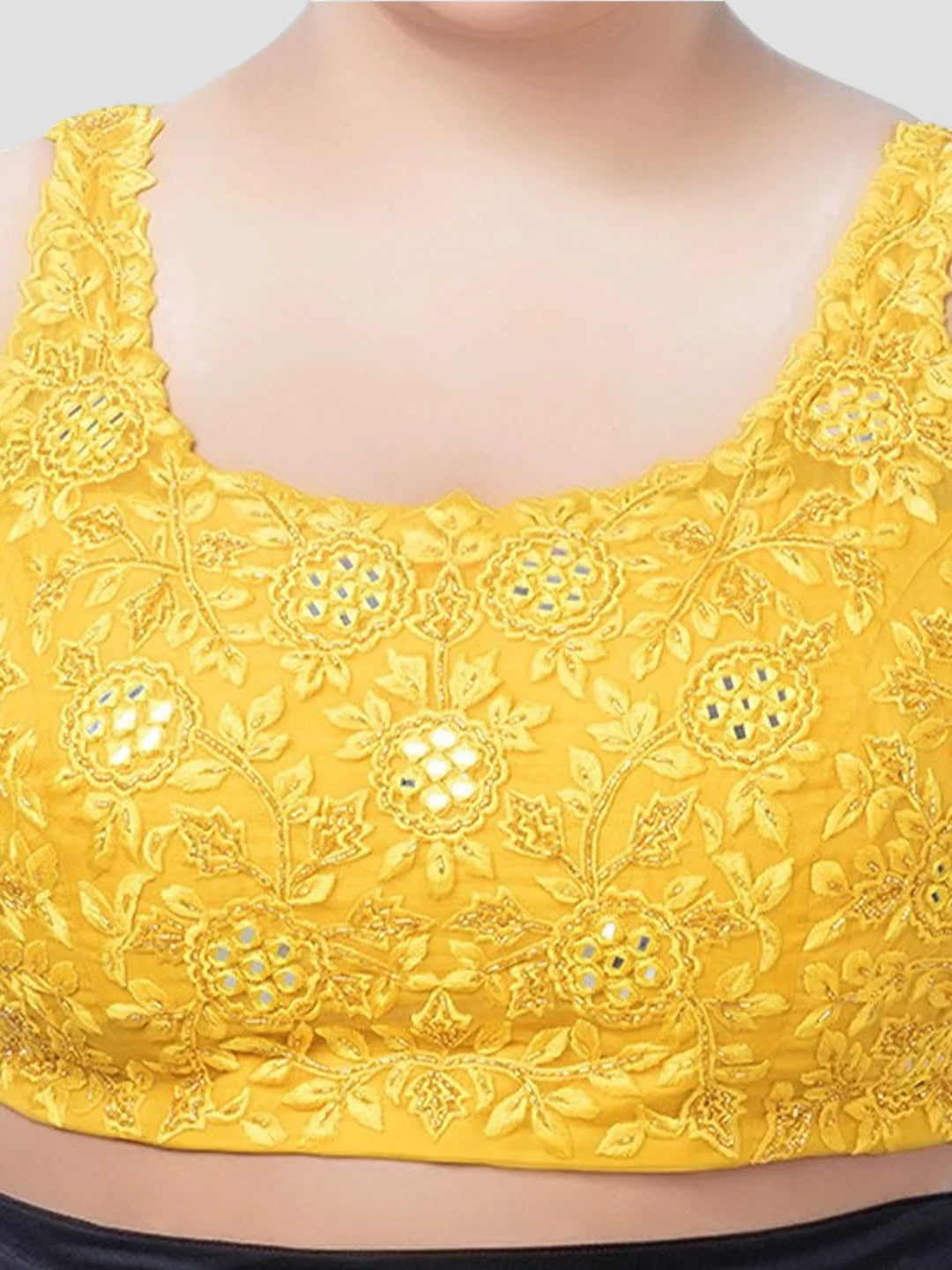 Yellow Net Round Neck Half Sleeves Readymade Blouse