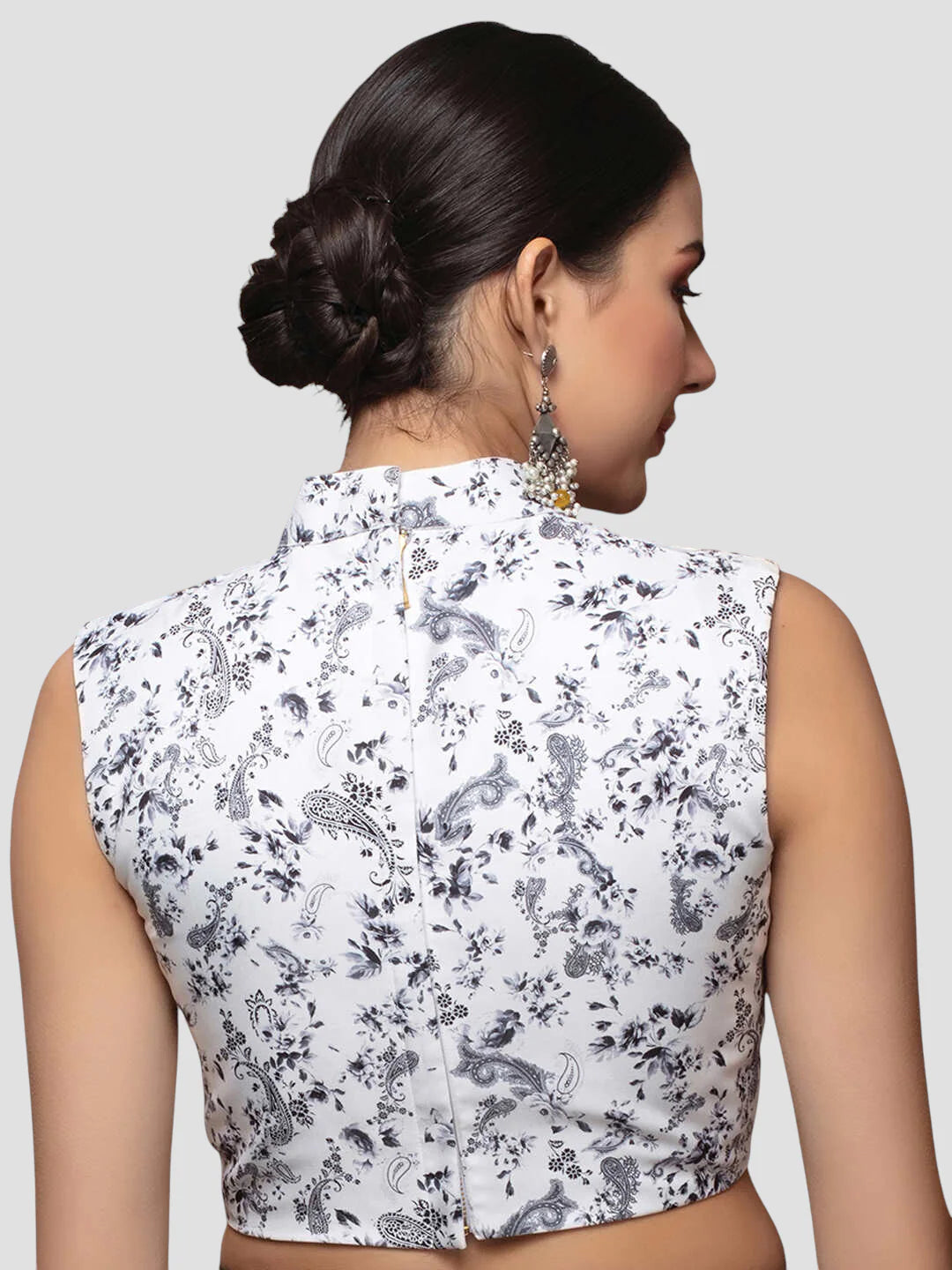 White Cotton High Neck Sleeveless Readymade Blouse