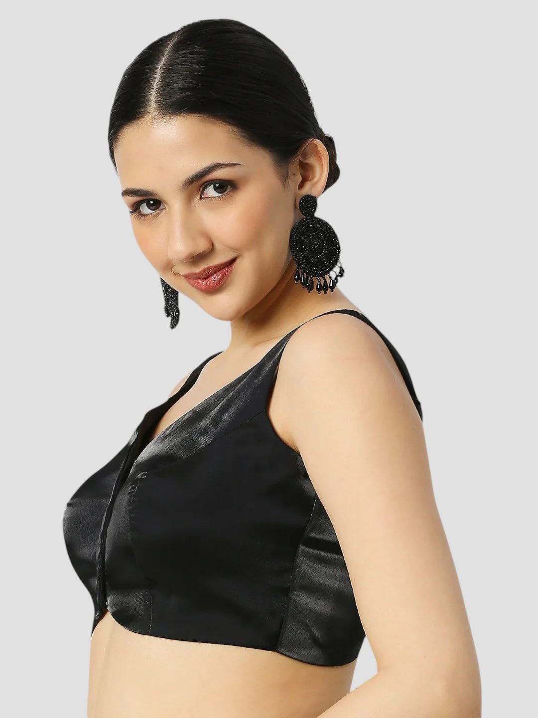 Black Tissue V Neck Sleeveless  Readymade Blouse