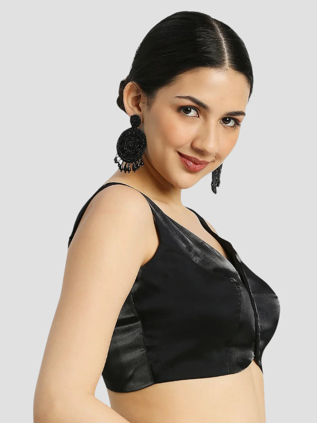 Black Tissue V Neck Sleeveless  Readymade Blouse