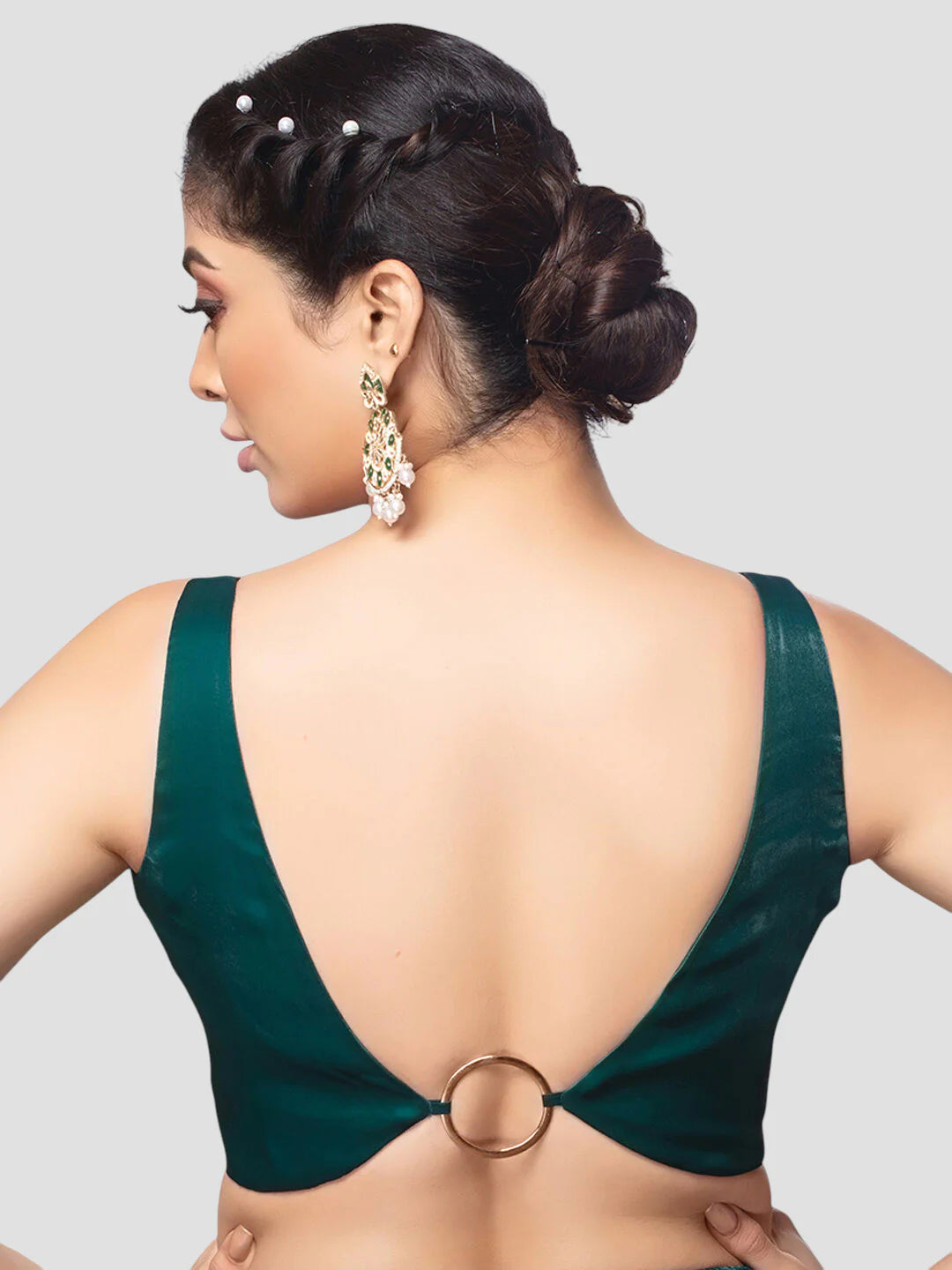 Green Tissue V Neck Sleeveless Readymade Blouse