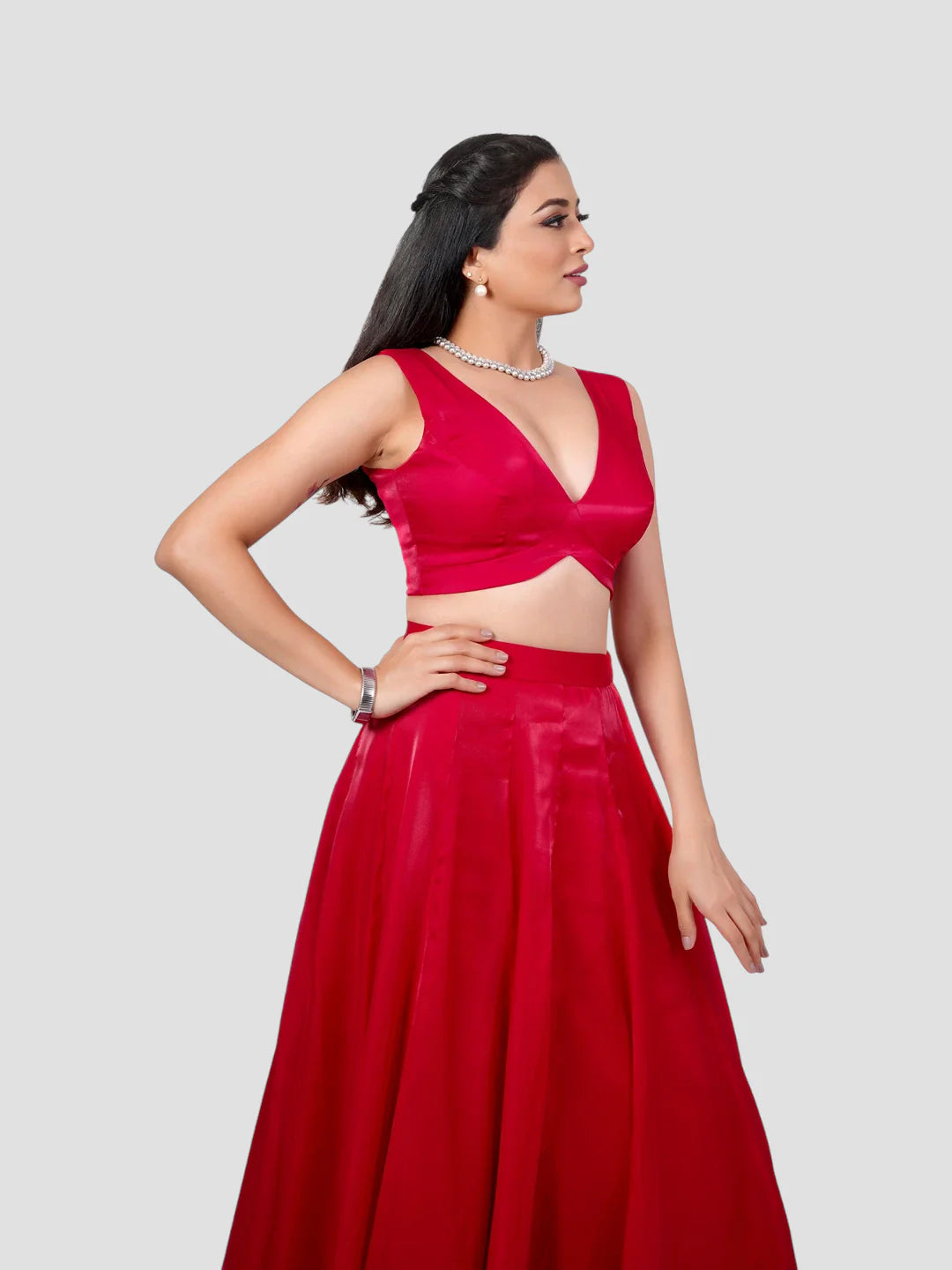 Rani Pink Tissue V Neck Sleeveless Readymade Blouse