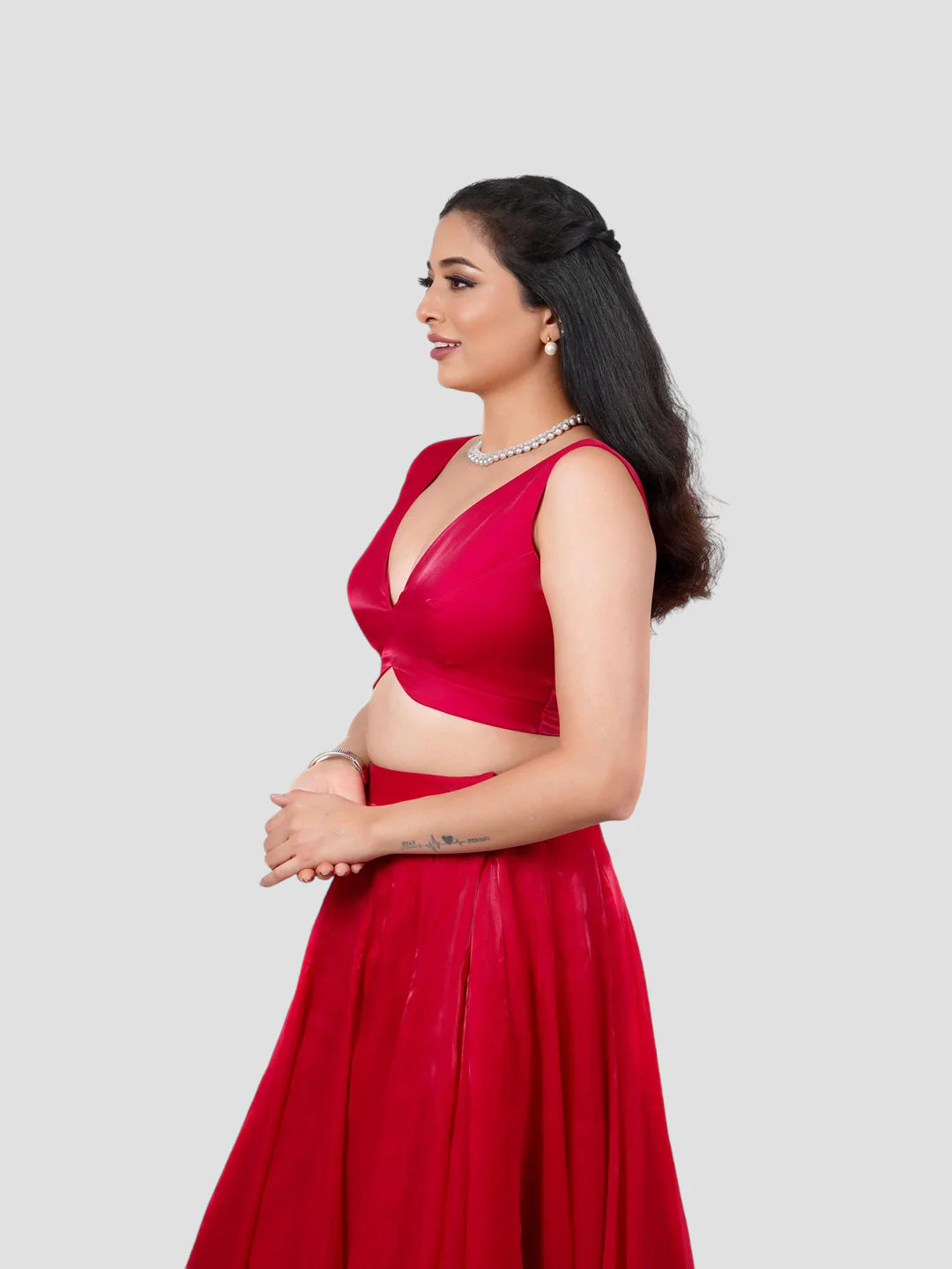 Rani Pink Tissue V Neck Sleeveless Readymade Blouse