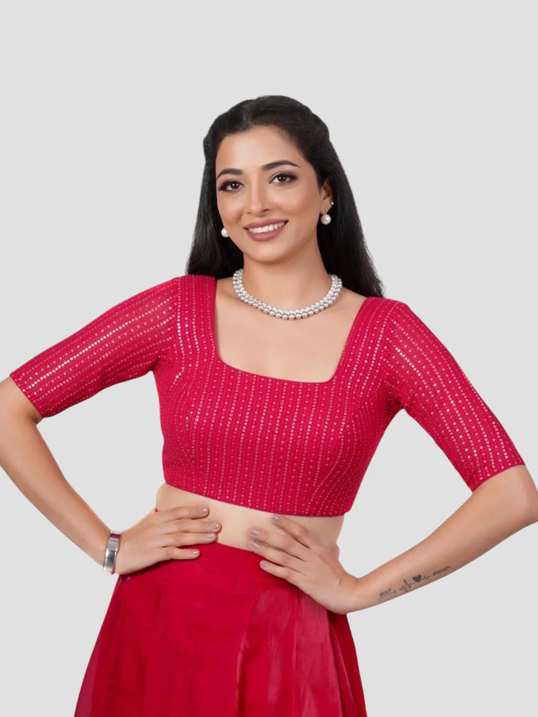 Gulabi Pink Sequence Square Neck Blouse