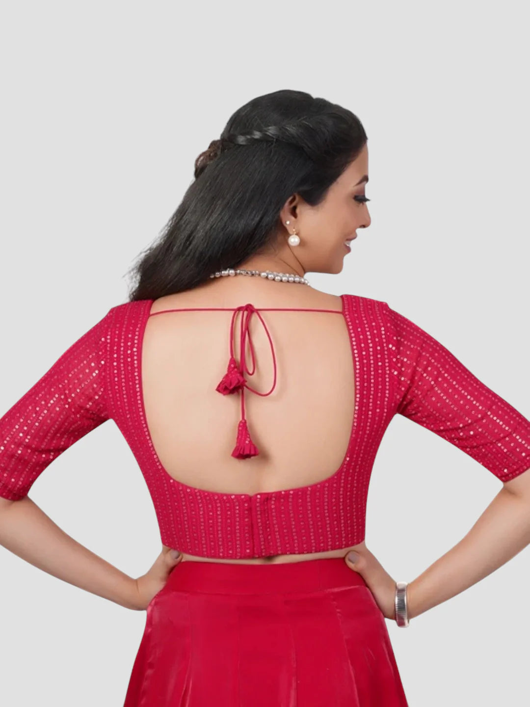 Gulabi Pink Sequence Square Neck Blouse