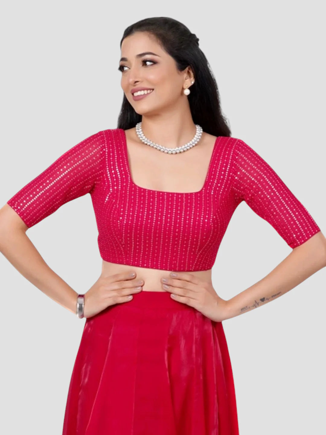 Gulabi Pink Sequence Square Neck Blouse