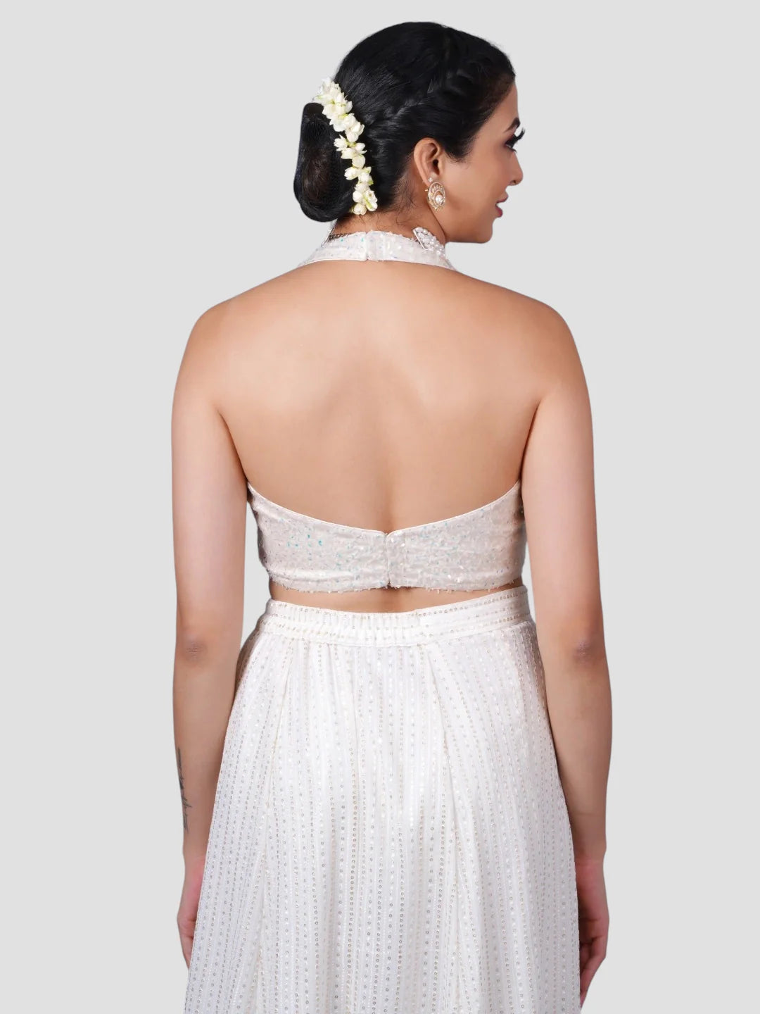 White Halter Neck Sleeveless Readymade Blouse