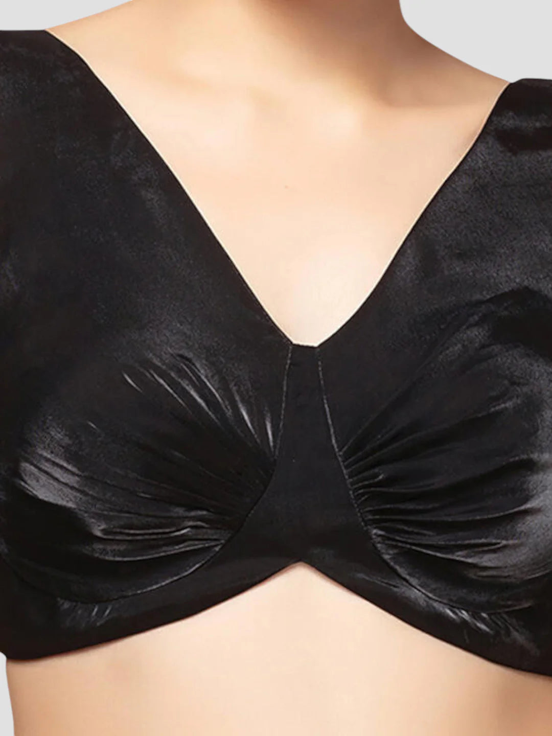 Tissue Black V Neck Sleeveless Readymade Blouse