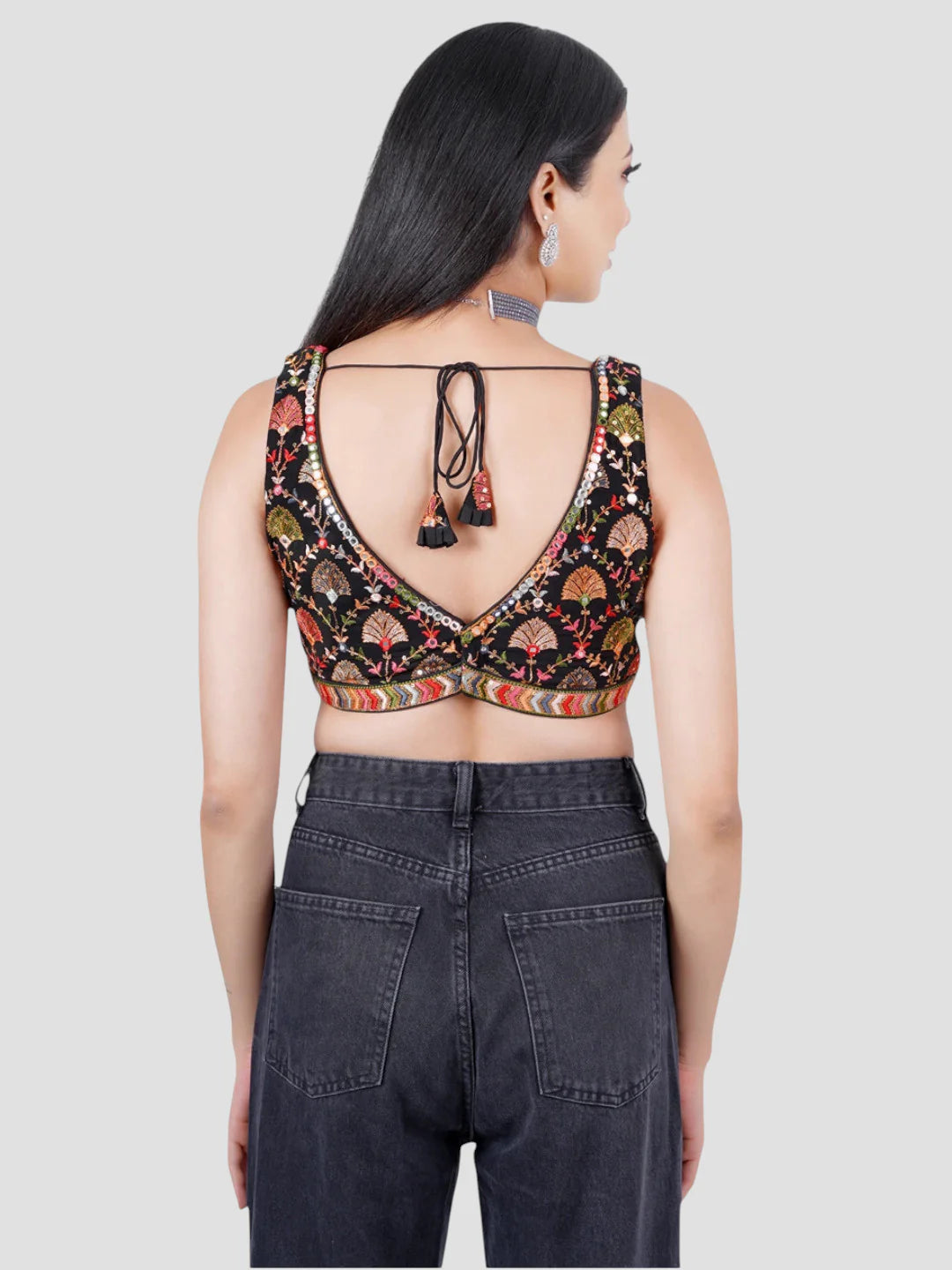 Black Georgette Deep Neck Sleeveless Readymade Blouse