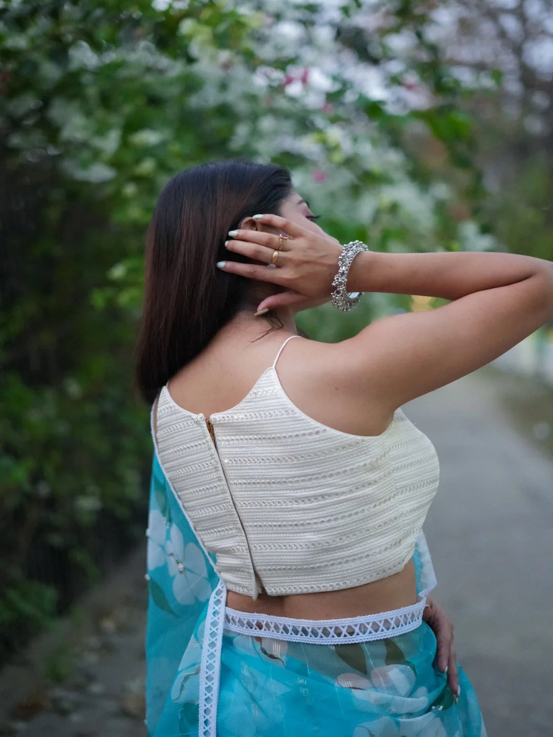 White Cotton High Neck Sleeveless Readymade Blouse