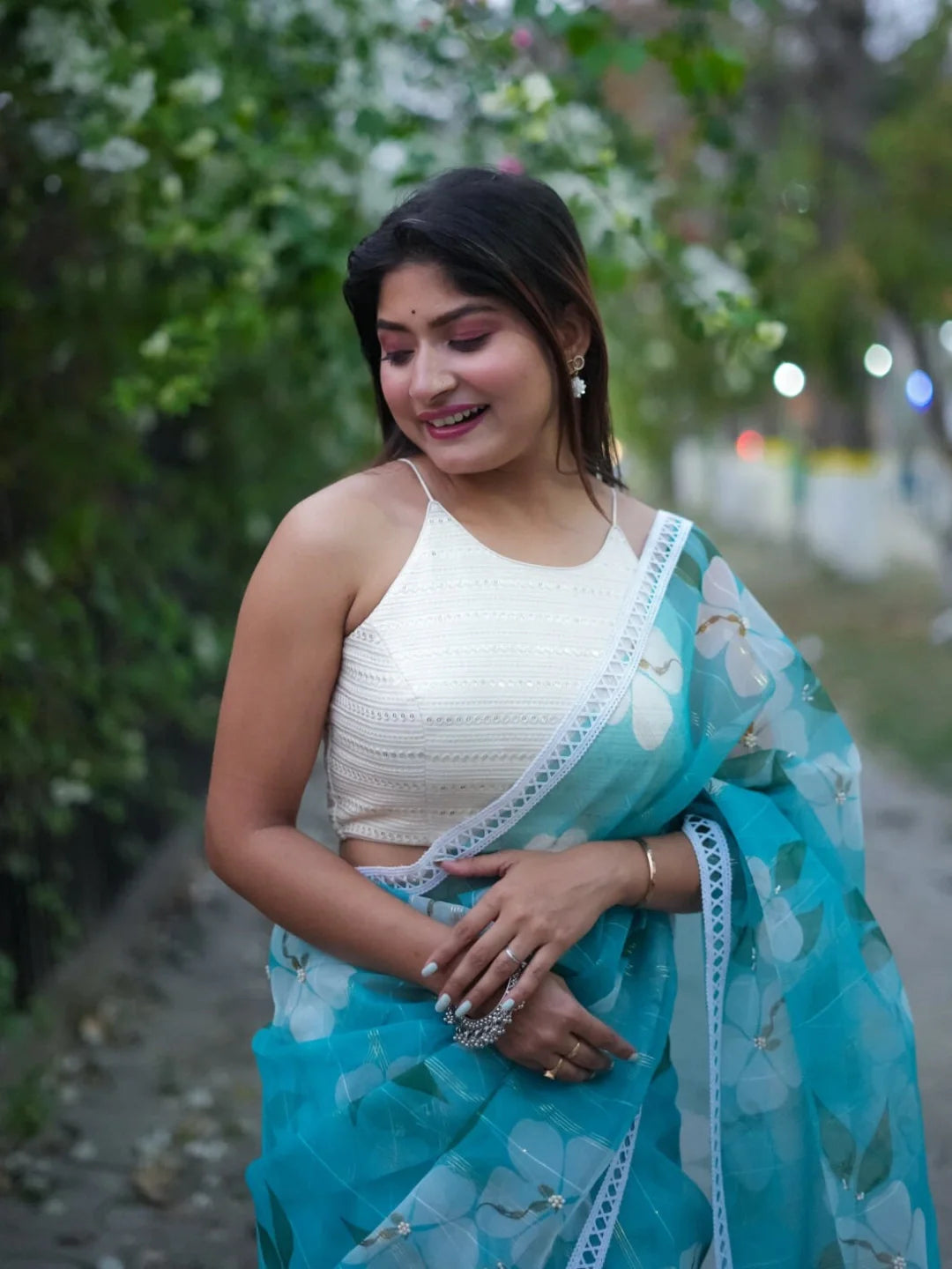 White Cotton High Neck Sleeveless Readymade Blouse