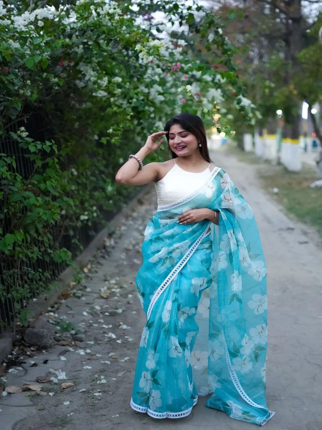 White Cotton High Neck Sleeveless Readymade Blouse