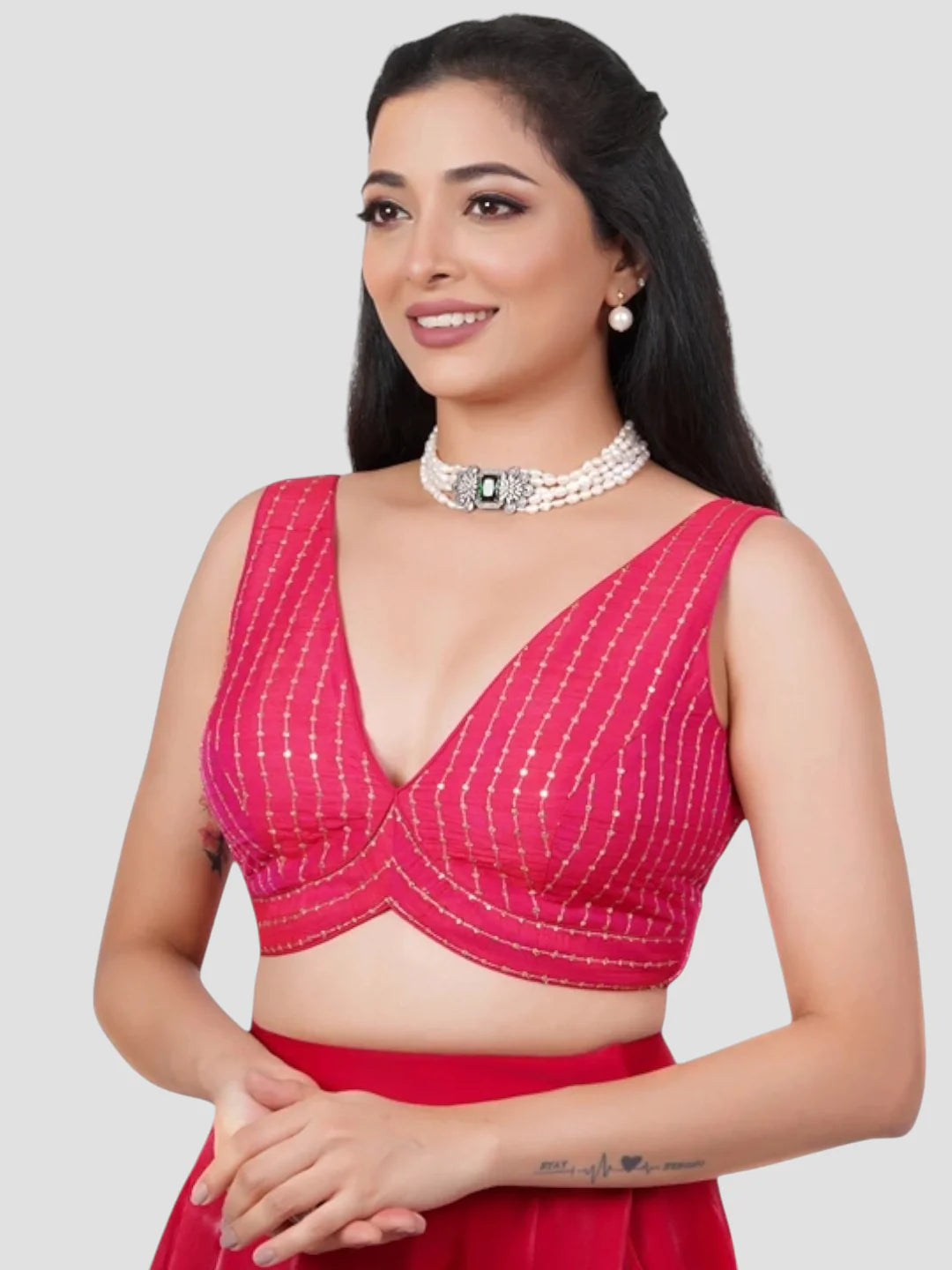 Rani Silk V Neck Sleeveless Readymade Blouse