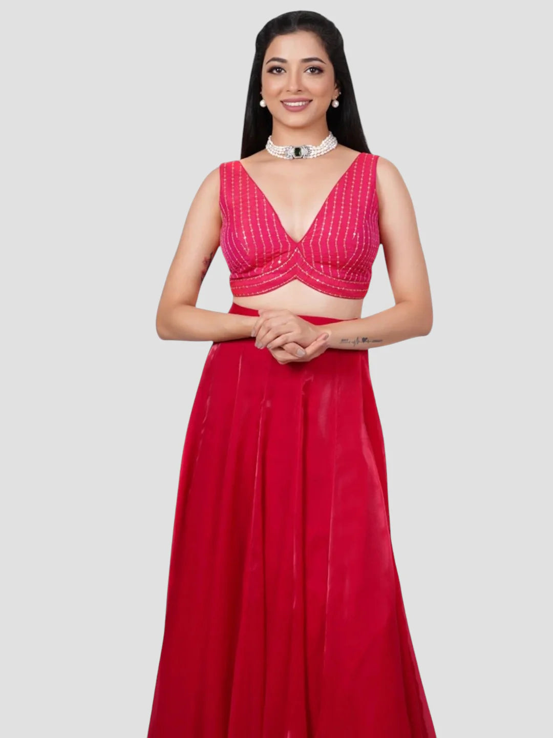 Rani Silk V Neck Sleeveless Readymade Blouse