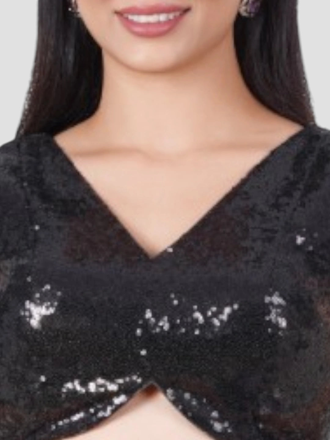 Sequence Black V Neck Sleeveless Readymade Blouse