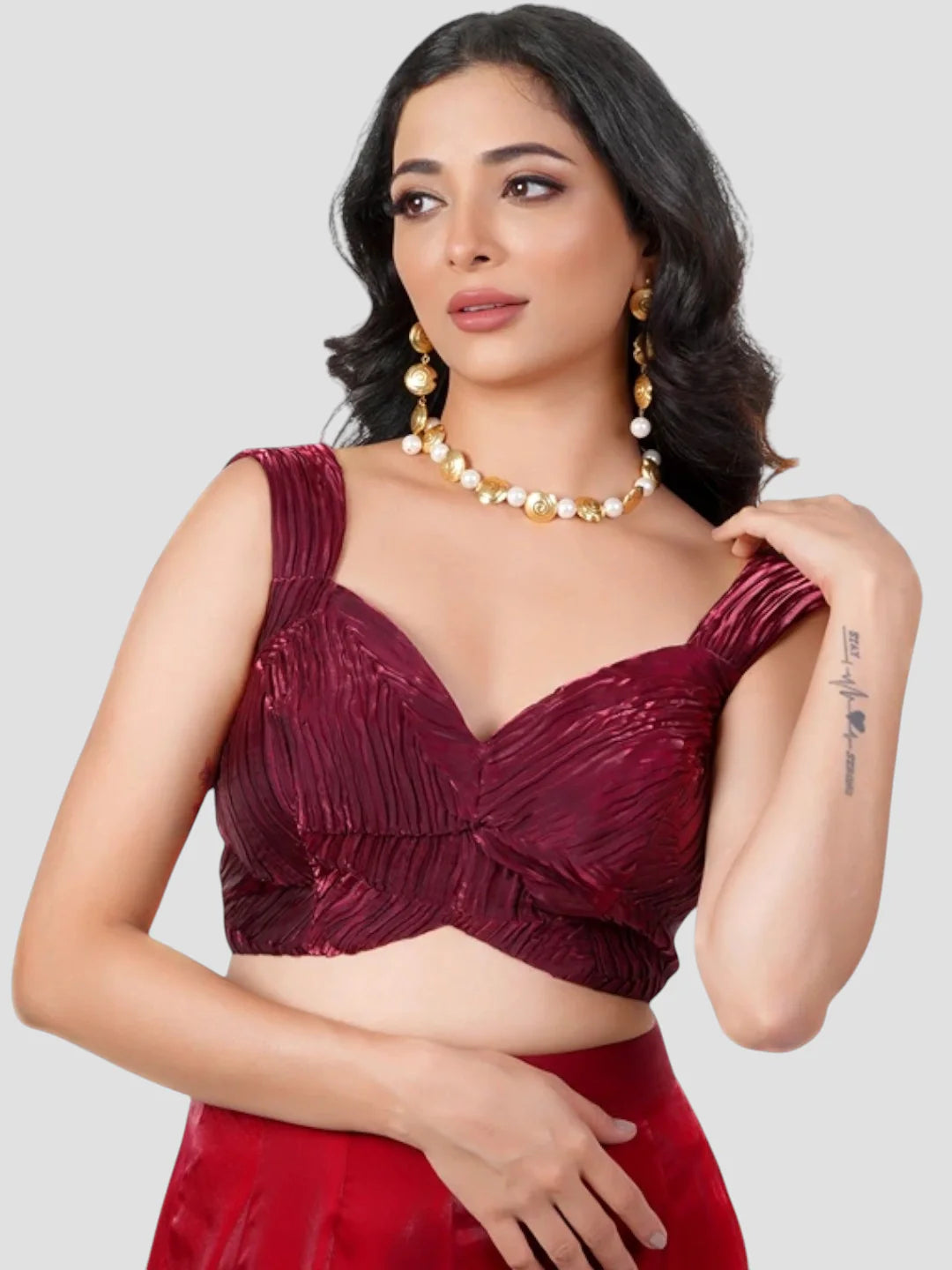 Maroon Crush Fabric Sleeveless Readymade Blouse