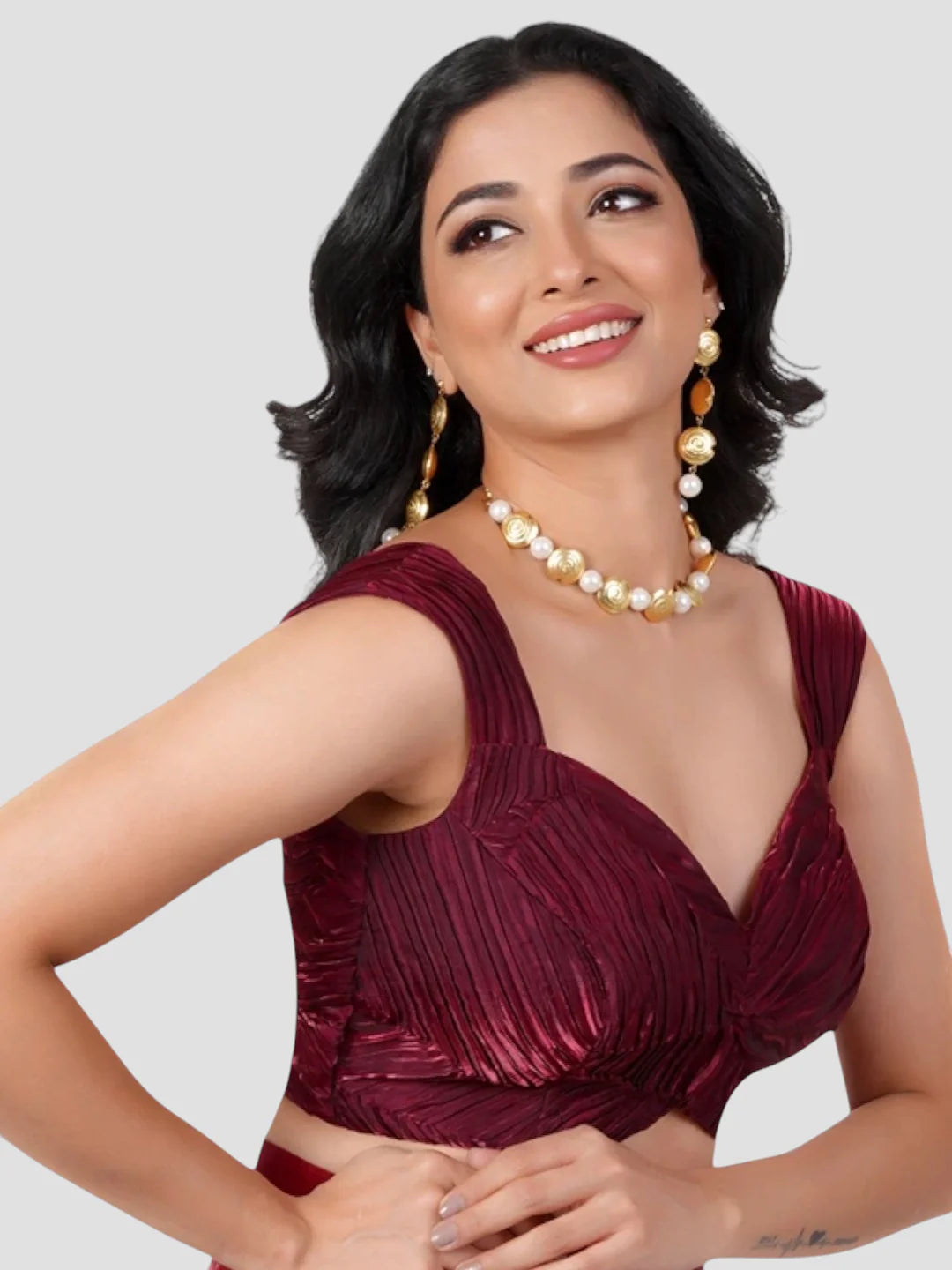 Maroon Crush Fabric Sleeveless Readymade Blouse