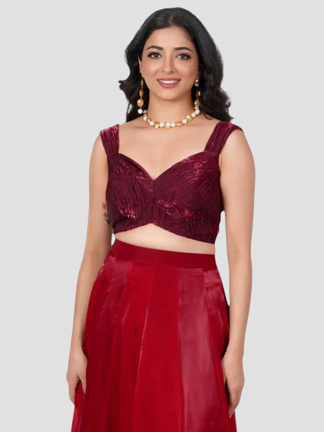 Maroon Crush Fabric Sleeveless Readymade Blouse