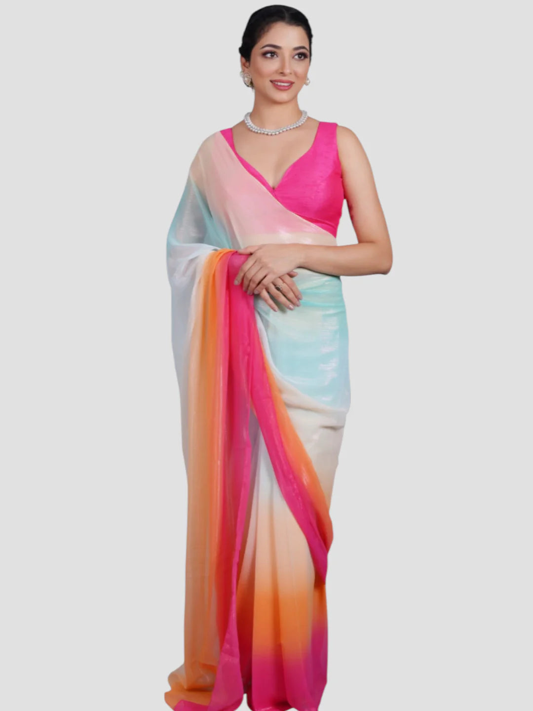 Pink Plain Sleeveless Readymade Saree Blouse